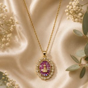 Collar Virgen de la Caridad del Cobre granate