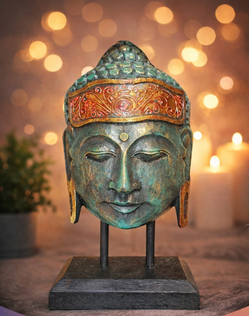 Figura de Buda en Madera pintada de 30 cm
