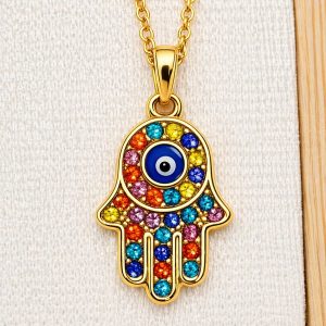 Collar mano de Fátima piedras colores