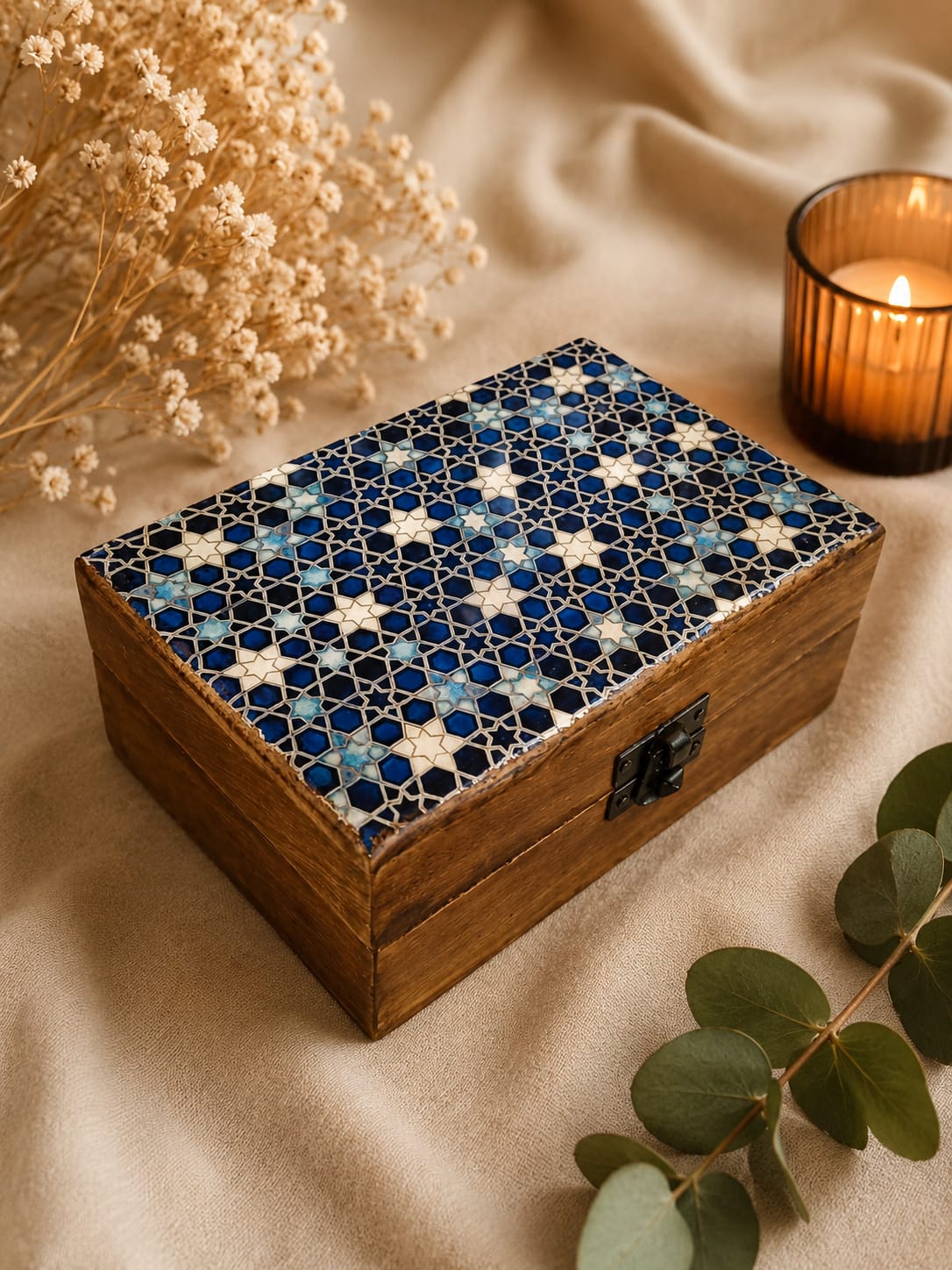 caja de madera dibujo lacado