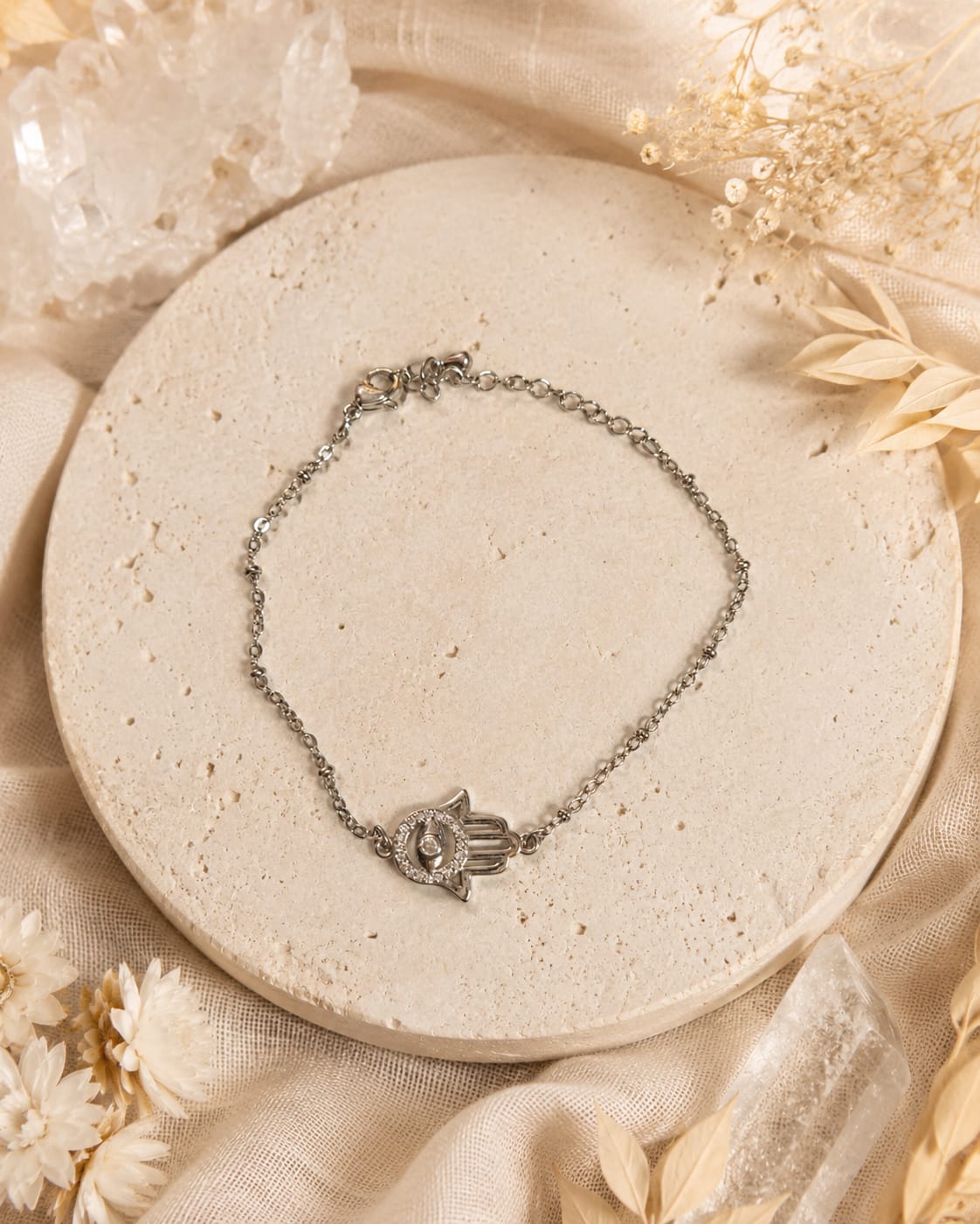 Pulsera mano de Fátima plateada
