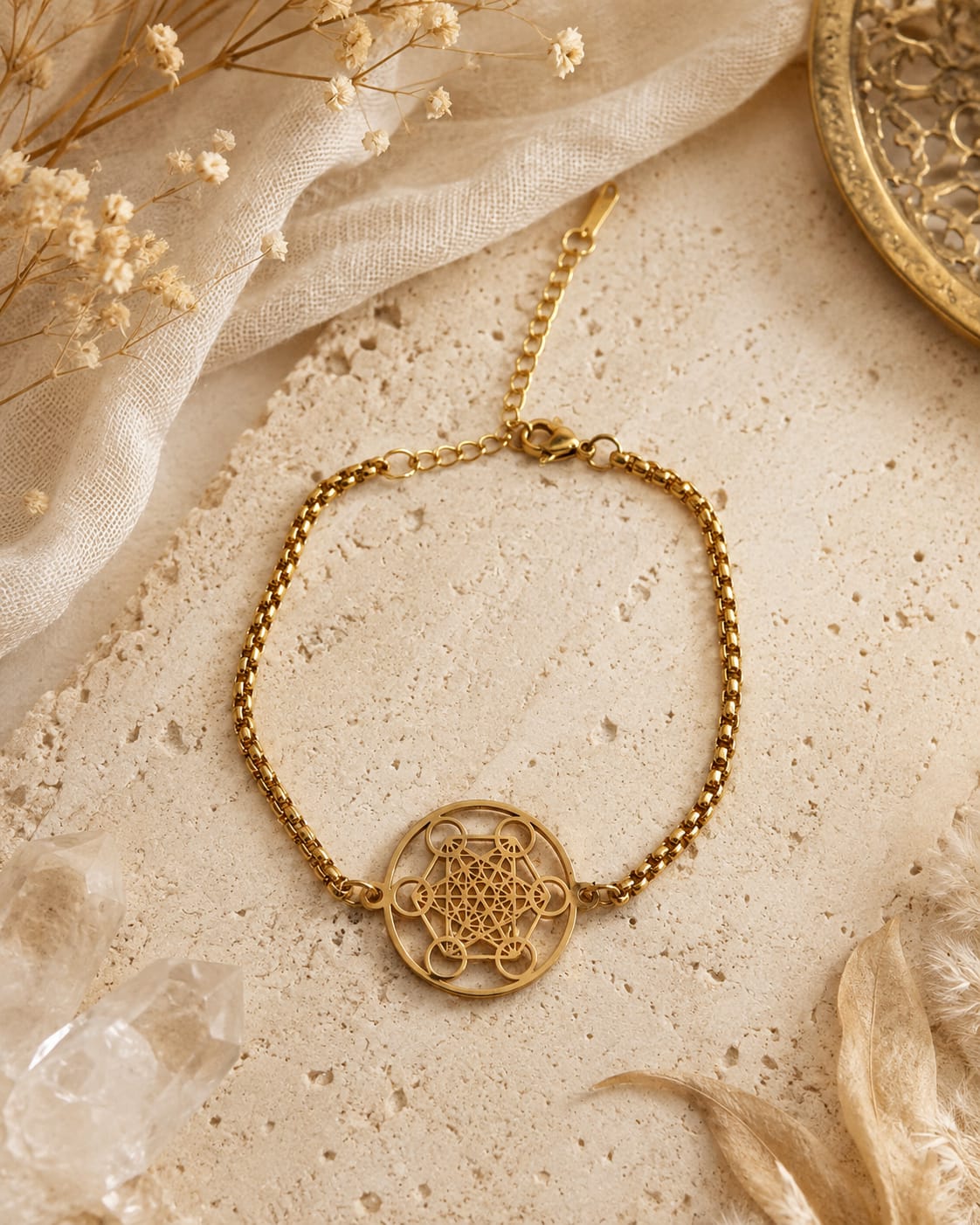 Pulsera cubo de Metatrón dorada