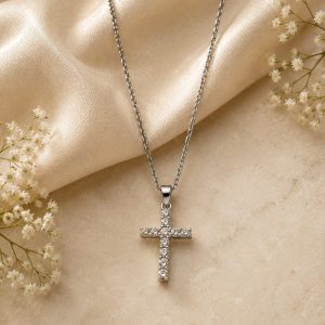 Collar Cruz plateada cristales