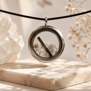 Collar cuarzo diamante Herkimer barra Turmalina