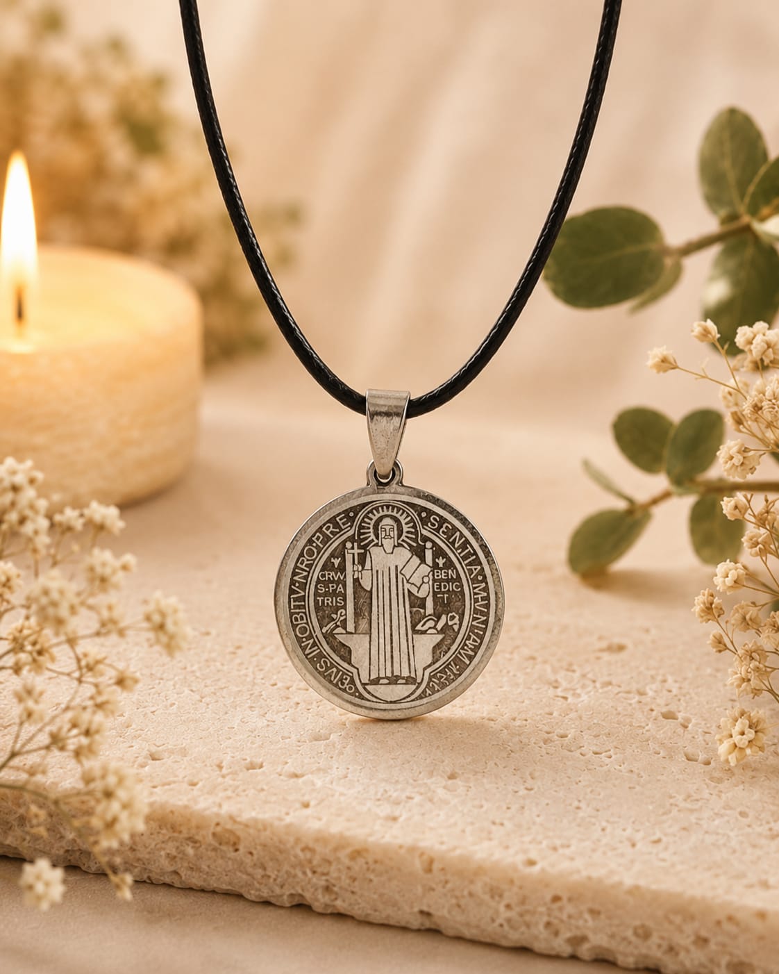 collar san benito medalla 2cm plateada