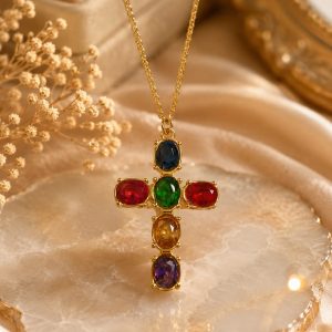 Collar Cruz cristales de colores