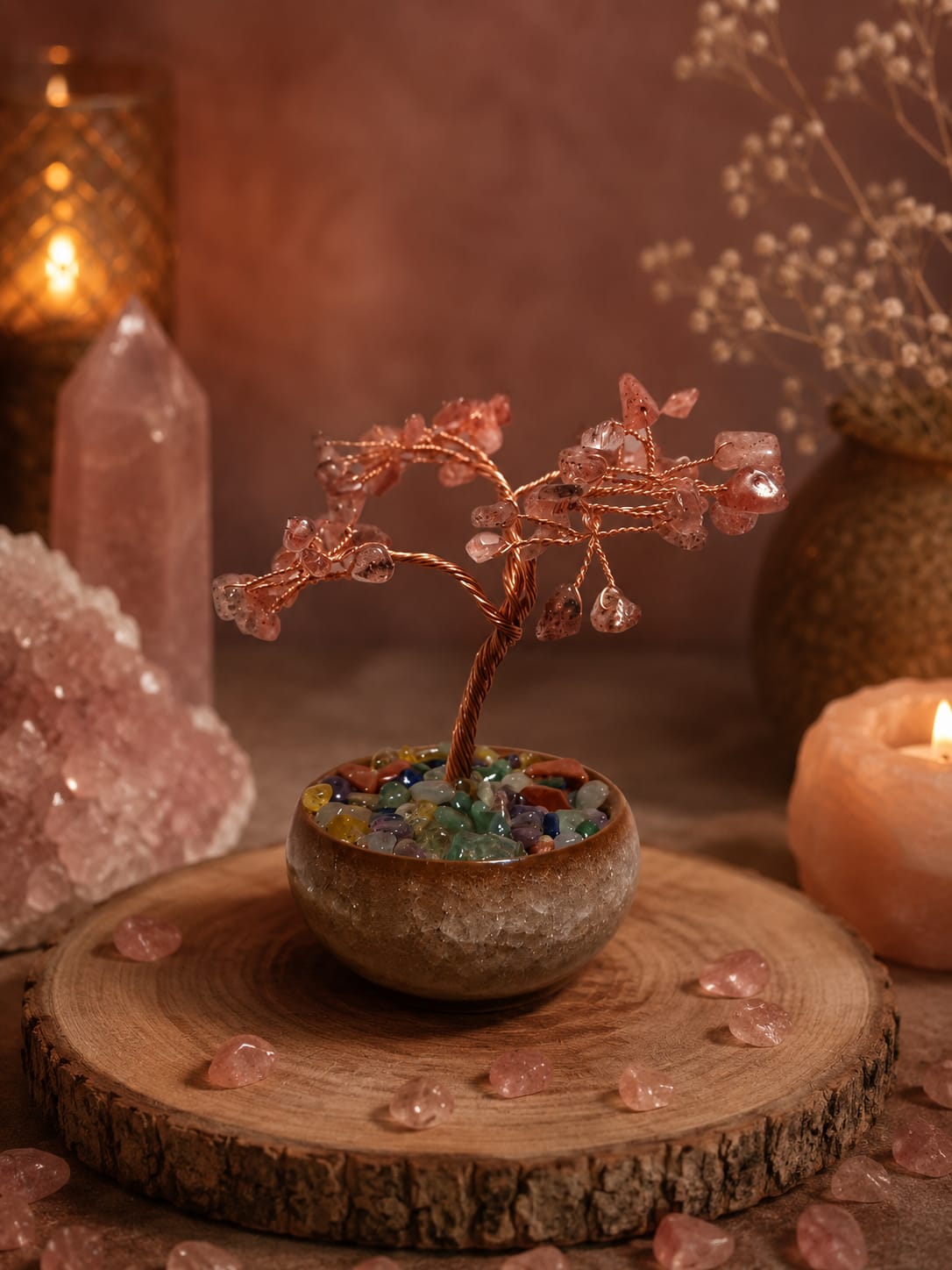 Árbol de minerales - cuarzo fresa