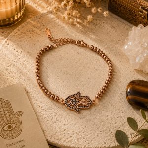 Pulsera mano de Fátima con piedras negras