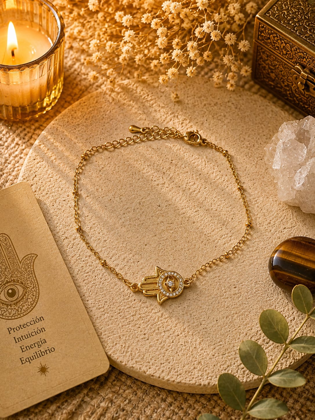 Pulsera mano de Fátima dorada