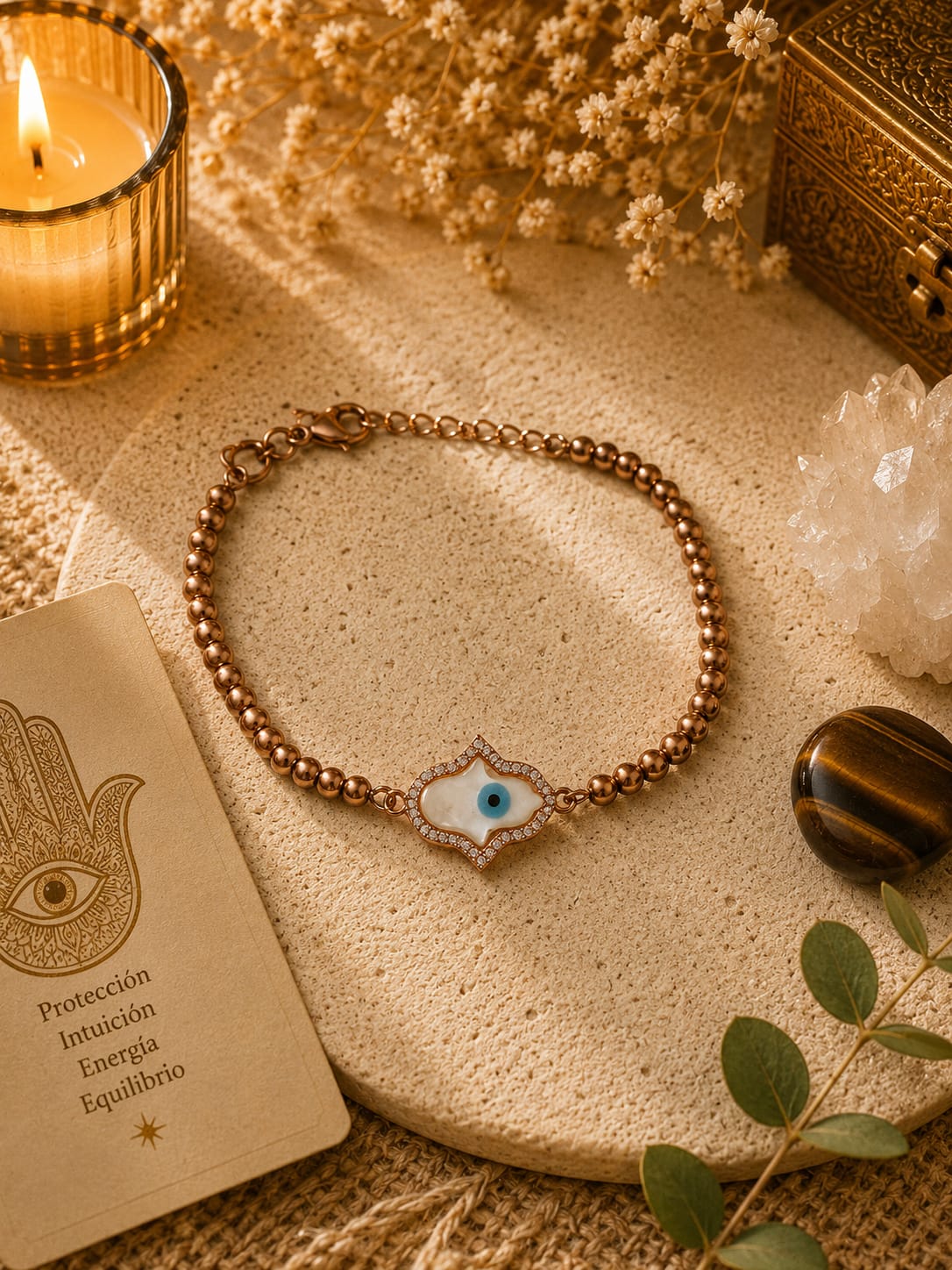 Pulsera ojo turco mano de Fátima