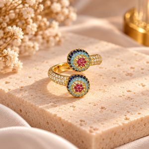 Anillo Doble Círculo Multicolor con Circonitas adaptable