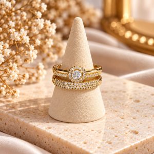 Anillo Doble con Baño de Rodio y Circonitas N.16