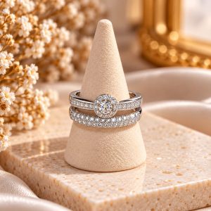 Anillo Doble con Baño de Rodio y Circonitas N.18