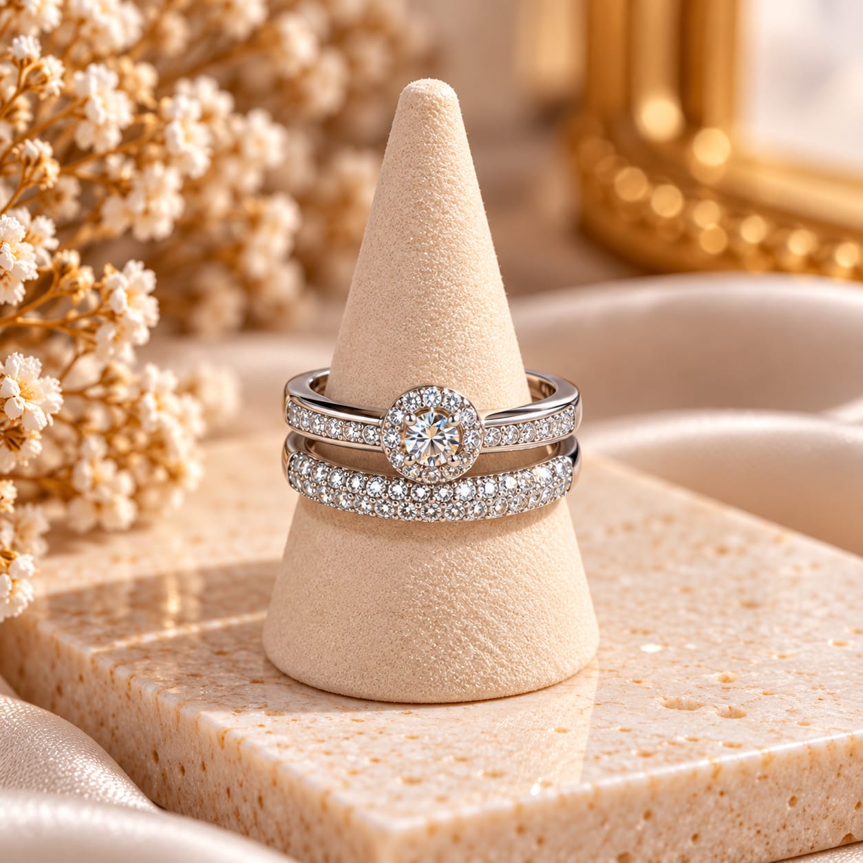 Anillo Doble con Baño de Rodio y Circonitas N.18