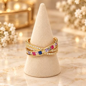 Anillo Entrelazado Multicolor con Circonitas y baño de rodio N.16