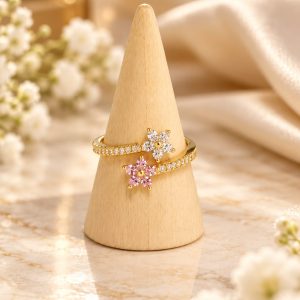 Anillo Floral con Circonitas Blancas y Rosas N15