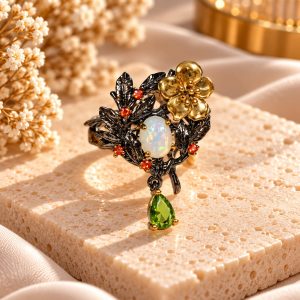Anillo Floral con Piedra Iridiscente N.17