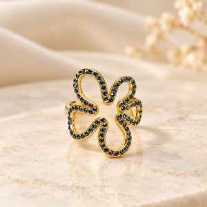 Anillo Floral de Acero con Cristales  N.18
