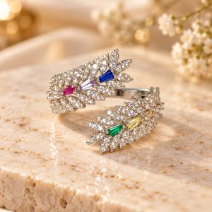 Anillo Hojas Multicolor con Circonitas adaptable