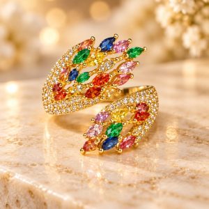 Anillo Multicolor con Baño de Rodio y Circonitas adaptable