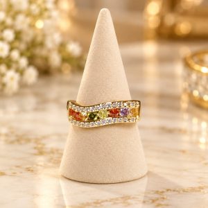 Anillo Multicolor con Baño de Rodio y Circonitas N.18