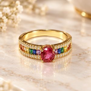 Anillo Multicolor con Circonitas baño de rodio N.15