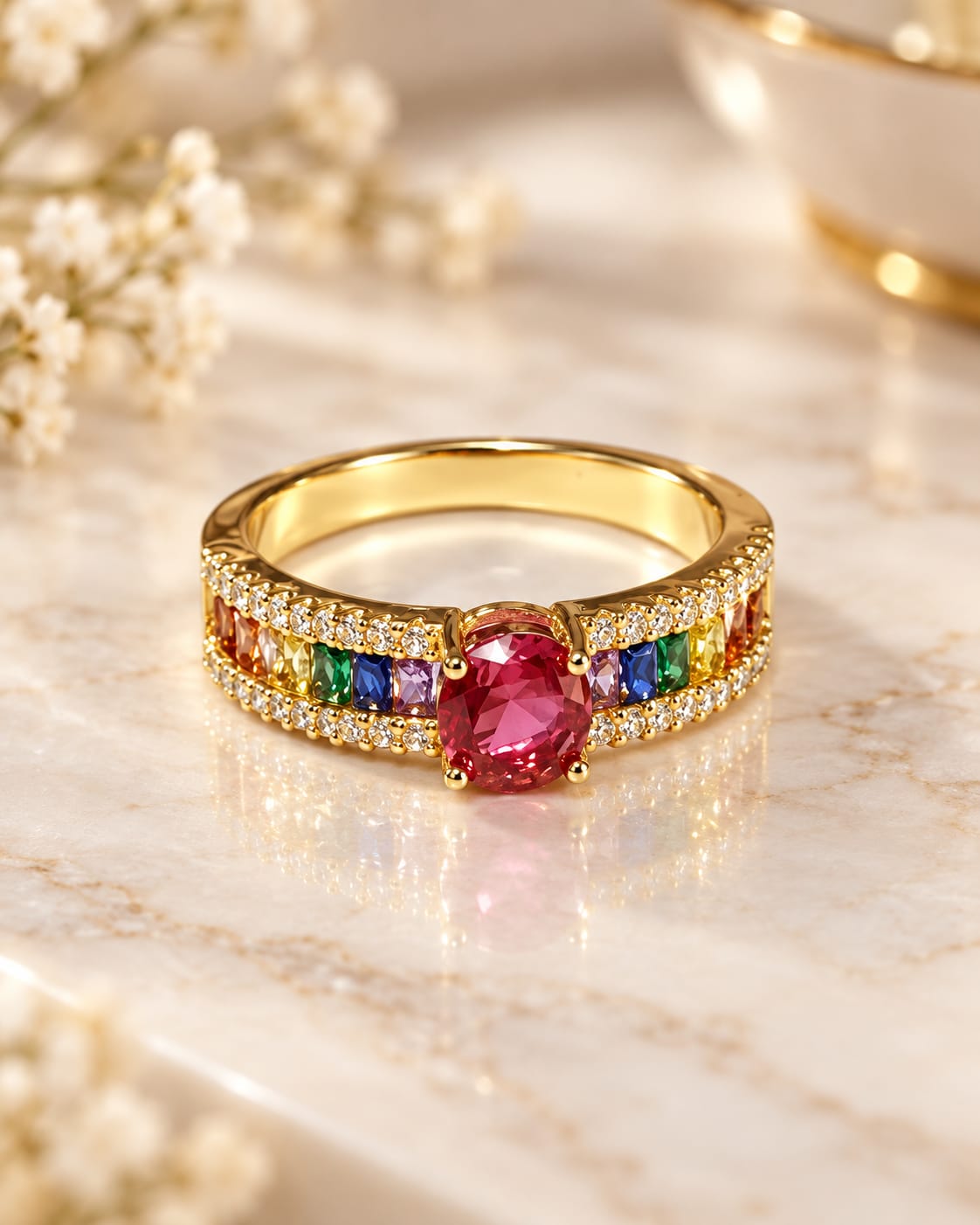 Anillo Multicolor con Circonitas baño de rodio N.15