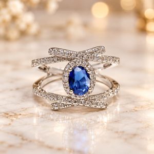 Anillo Plateado con Circonita Azul N18