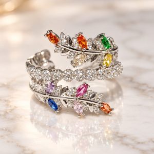 Anillo Rama Multicolor baño de rodio adaptable