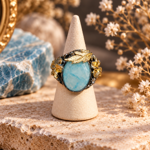Anillo Ágata azul acero y ajustable - calma, comunicación y equilibrio
