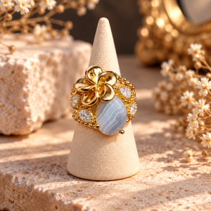 Anillo Ágata gris rayada acero ajustable - Equilibrio, estabilidad y protección