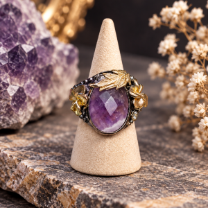 Anillo Amatista acero ajustable -Serenidad, Intuición y Protección