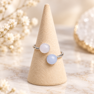Anillo Celestina y Cuarzo Rosa ajustable