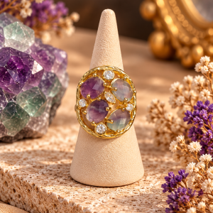 Anillo Fluorita acero y ajustable - claridad, protección y equilibrio energético