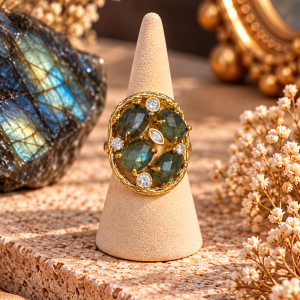 Anillo Labradorita acero y ajustable - protección, intuición y transformación