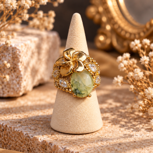 Anillo Prehnita acero y ajustable - serenidad, intuición y armonía interior