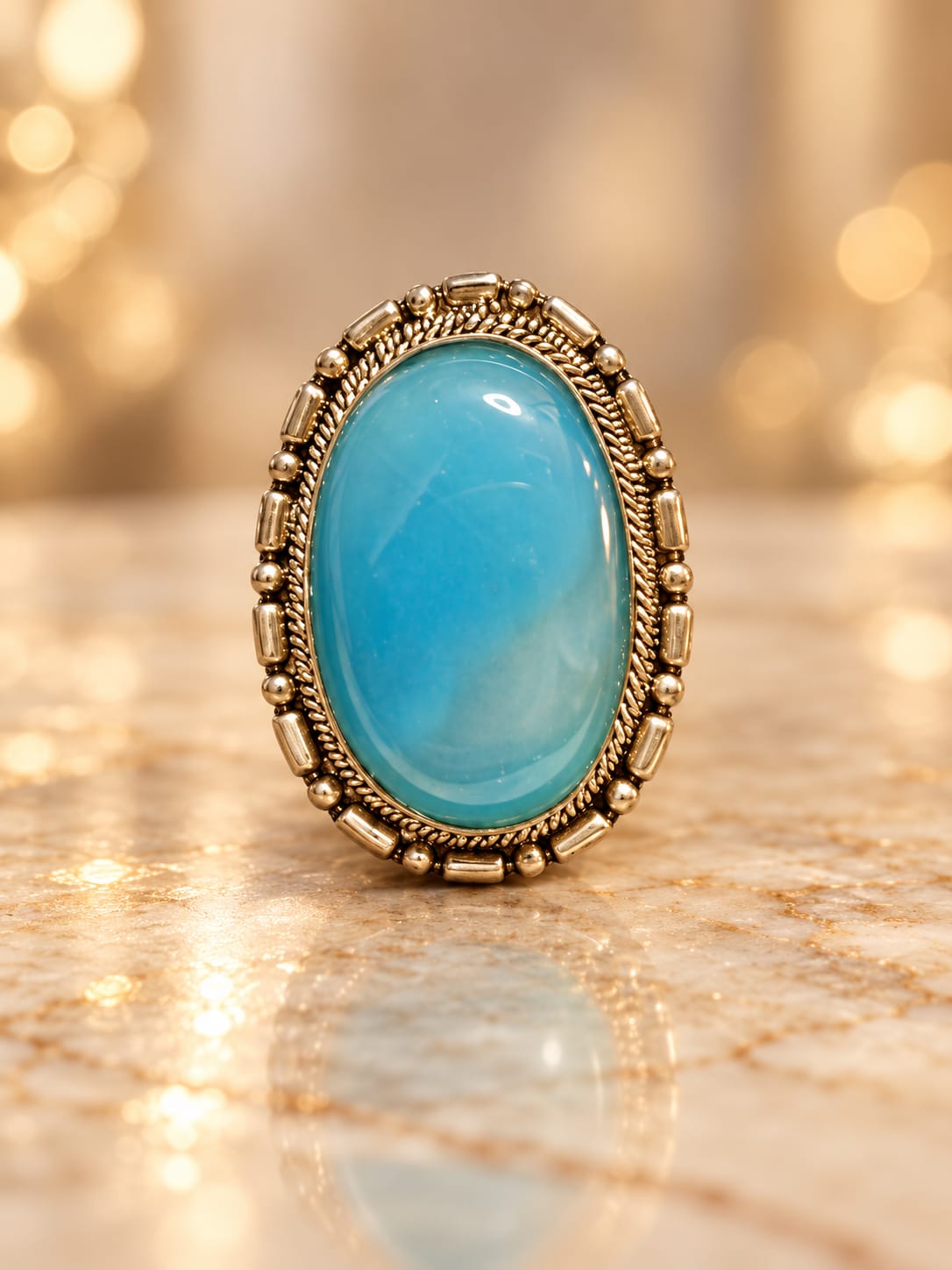 Anillo sambar adaptable - Ágata azul