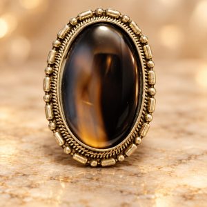 Anillo sambar adaptable - Ágata negra