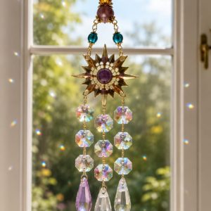 Atrapasol Sol con Cristales estrellas  Decoración para Ventana