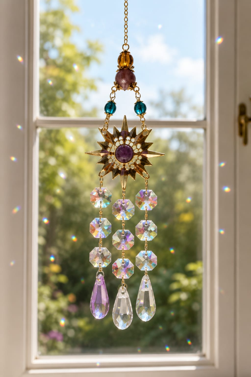 Atrapasol Sol con Cristales estrellas Decoración para Ventana