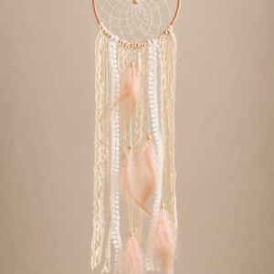 Atrapasueños Rosa y Blanco con Encajes y Plumas – Estilo Boho Romántico