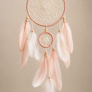 Atrapasueños Rosa y Blanco con Plumas – Decoración Boho Romántica