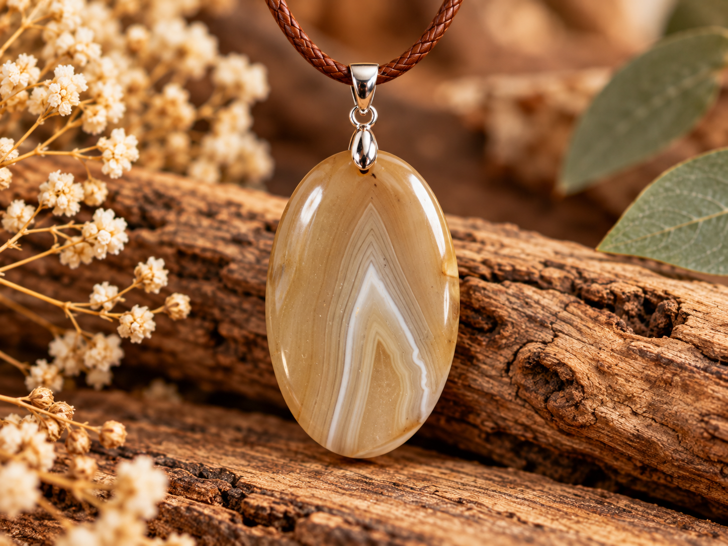 Colgante de ágata natural en tonos miel