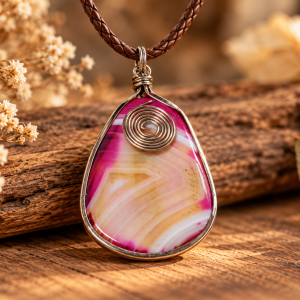 Colgante de ágata rosa con detalle en espiral