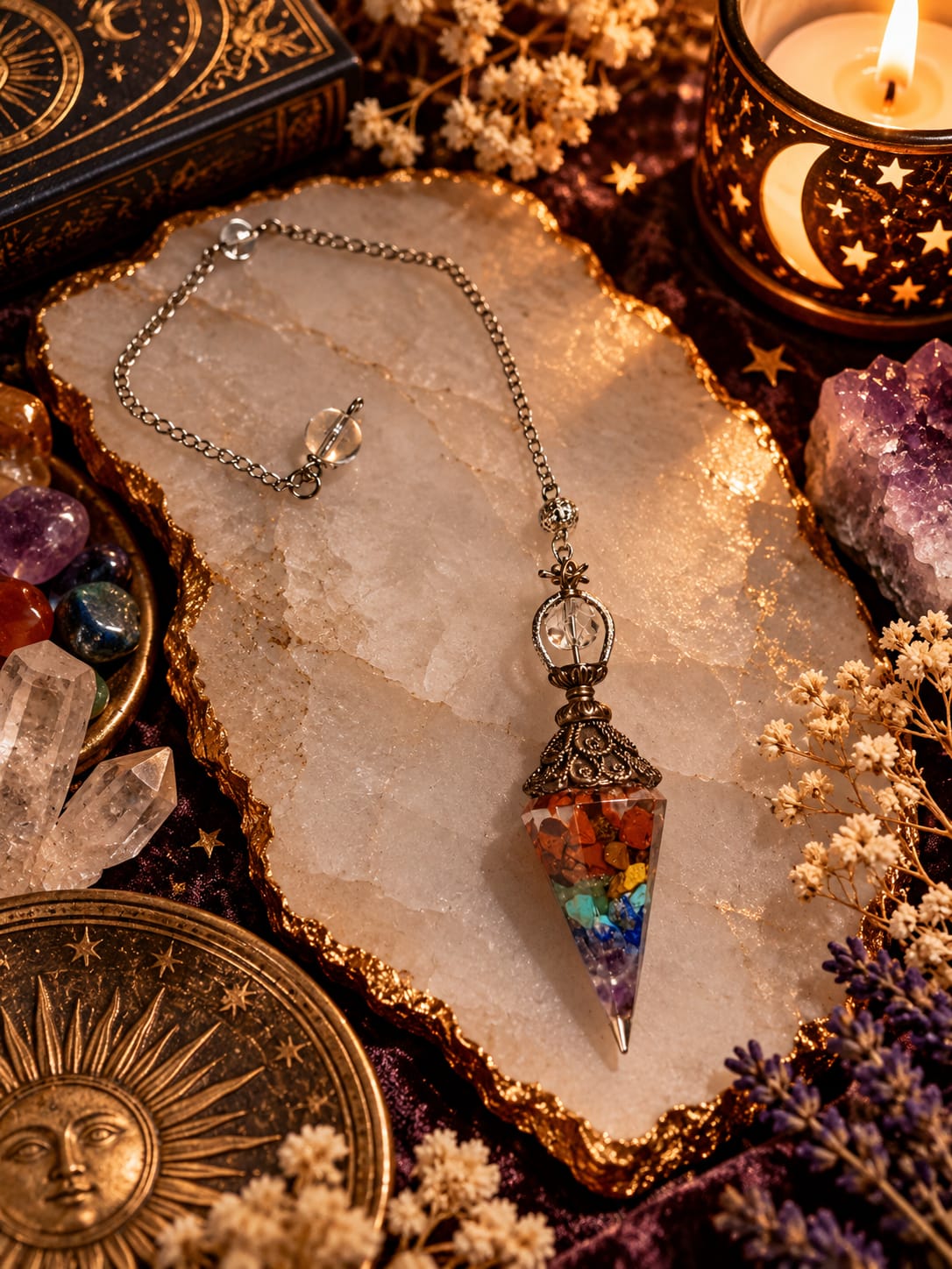 Péndulo de piedras de los 7 chakras
