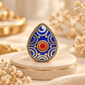anillo bohemio azul ajustable