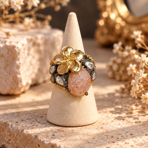 Anillo Cuarzo Fresa acero y ajustable  - Amor, dulzura y armonía emocional