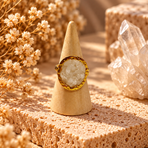 anillo de cuarzo blanco ajustable