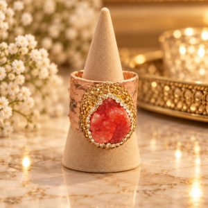 Anillo de drusa cuarzo teñida rosa adaptable