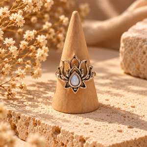 anillo flor de loto con opalina adaptable